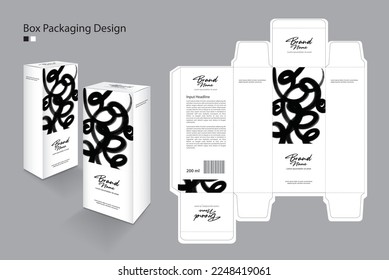 Box design, Packaging design Template for cosmetic, perfume, Supplement, Beauty, Hair, Skin, lotion, medicine. Label design, packaging design creative idea. Boxes 3d, abstract black paint brush style