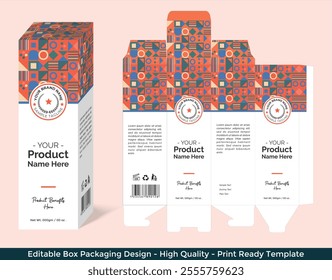 Box design template, packaging design template, cosmetic box carton gift box packaging, food perfume cream shampoo lotion oil box product packaging editable vector template print ready download