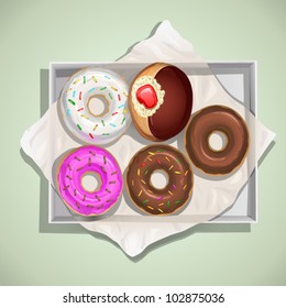 a box of detailed vector donuts
