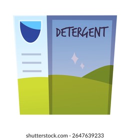 Box of detergent flat icon. Cartoon cleaning accessories and housekeeping equipment. Vector illustrations isolated. Sanitize, disinfect washing product package