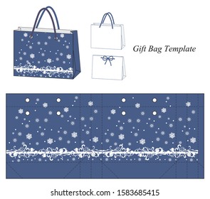 Box die cut with snowflakes on blue background