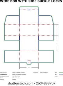 Box die cut template for packaging with buckle locks and precise dimensions layout