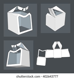 Box with Die Cut Template. Packing box For Food, Gift Or Other Products. On White Background Isolated. Ready For Your Design. Product Packing Vector EPS10.