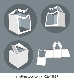 Box with Die Cut Template. Packing box For Food, Gift Or Other Products. On White Background Isolated. Ready For Your Design. Product Packing Vector EPS10.