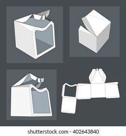 Box with Die Cut Template. Packing box For Food, Gift Or Other Products. On White Background Isolated. Ready For Your Design. Product Packing Vector EPS10.