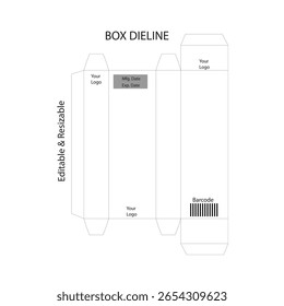 Box die line template with editable logo and barcode