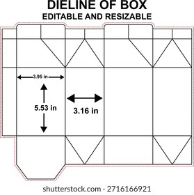 Box Dieline ist eine flache Vorlage, die das genaue Layout, die Schnitte, Falten und Klebebereiche zeigt, die zum Erstellen eines fertigen Felds erforderlich sind.