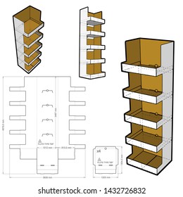 Box for Display Stand and Die-cut Pattern. The .eps file is full scale and fully functional. Prepared for real cardboard production.