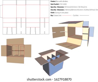 Box with dividers template die cut vector