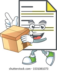 Con un documento en la mascota de caricaturas.