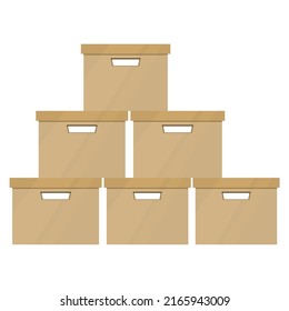 Box with documents. Overturned cardboard box with office files. Office cleaning. Carelessness of employees. Dismissal. Vector illustration in cartoon style, isolate.