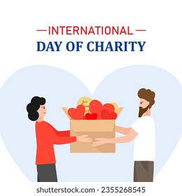 Box with donations in people hands isolated on a white background. Vector illustration for Charity day.