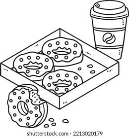 Caja de Donuts y Café Página de Colores Aislados 