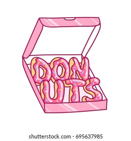Box with donuts, vector illustration