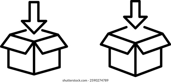 Box Down Arrow Vector Icon – Symbol Representing Package Delivery, Download Action, and Data Movement