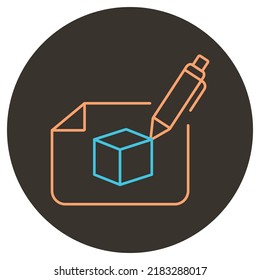 Box drawing two color icon outline on dark brown round background.