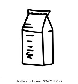 A box with a drink. A milk carton. Vector illustration drawn by hand. Template design, clipart, logo, icon, sketch.