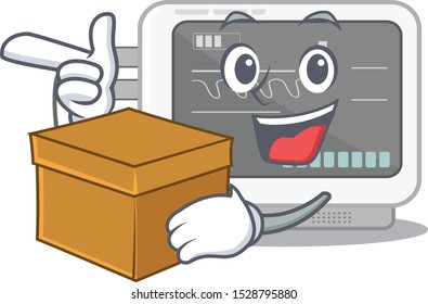 With box ecg machine stuck the cartoon wall