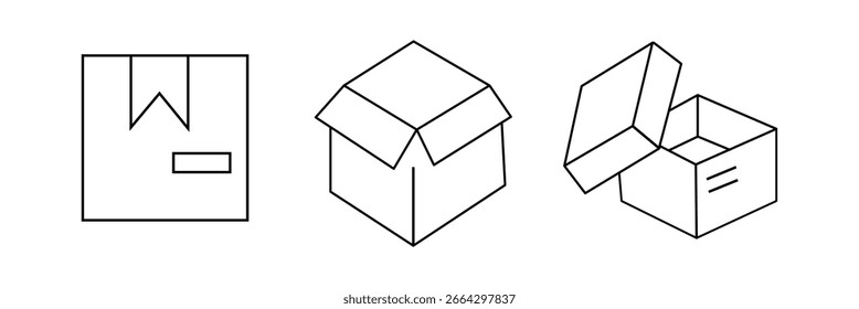 Pictograma de trazo editable de la caja y conjunto mínimo de iconos de Web de línea delgada. Colección de iconos de contorno. Simple Ilustración vectorial.