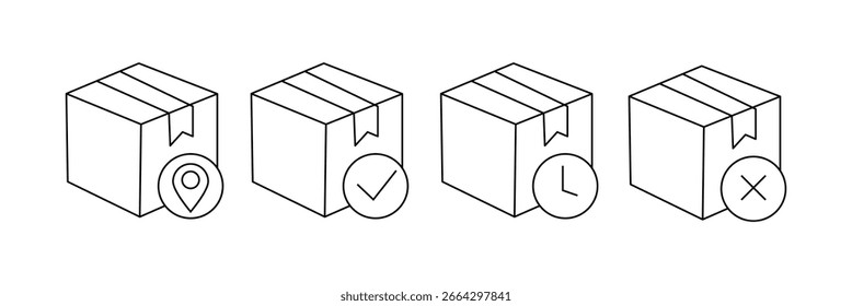 Pictograma de trazo editable de la caja y conjunto mínimo de iconos de Web de línea delgada. Colección de iconos de contorno. Simple Ilustración vectorial.