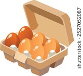 a box of eggs with a white background and a drawing of a brown egg