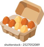 a box of eggs with a white background and a drawing of a brown egg