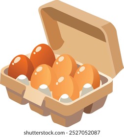 a box of eggs with a white background and a drawing of a brown egg