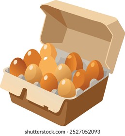 a box of eggs with a white background and a drawing of a brown egg