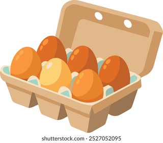 uma caixa de ovos com fundo branco e um desenho de um ovo marrom