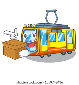 With box electric train isolated with the cartoon