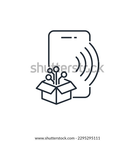 Box with electronic programs in the phone. Expanding the scope of activities. Vector linear icon isolated on white background.