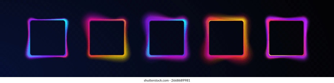 Box element with illuminated outline shows cyber portal template in blue gradient rectangle for modern ui and retro vector