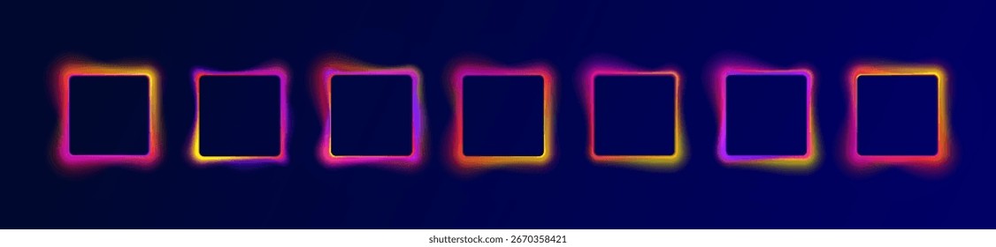 Box element with illuminated outline shows cyber portal template in blue gradient rectangle for modern ui and retro vector