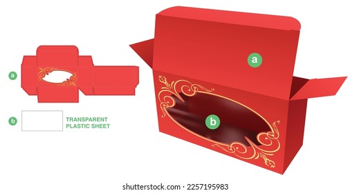 Box mit ellipsenförmigen Rahmenfenstern und transparenter Plastikplanschablone