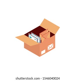 box with envelopes letters correspondence postal mail isometric vector illustration