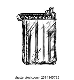 A box of expensive cigars. Vector graphic illustration made by hand. Black and white image of a tobacco product. Separate from the background. For posters and banners, flyers, packages.