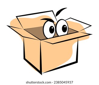 Box with eyes on white background