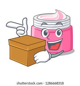With box face cream in the cartoon form