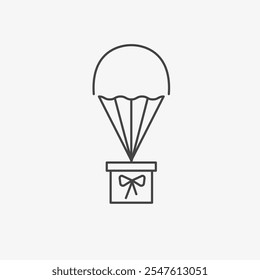Caixa caindo de paraquedas. Ícone da linha de distribuição da caixa de encomendas. Ilustração vetorial