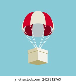 Caja que cae con el diseño del concepto del paracaídas.Airdrop, caja que cae del cielo. 