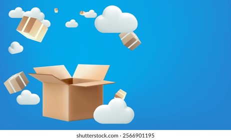 Box falling.Airdrop concept design, box fall from the sky.

