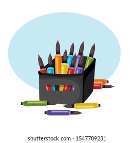 box with felt-tip pens for drawing vector illustration