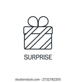 A box in festive wrapping. A pleasant surprise. Vector linear icon illustration isolated on white background.