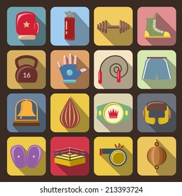 Box fight icons set with gloves belt gong isolated vector illustration