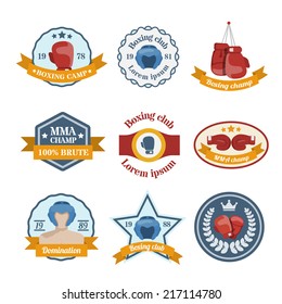 Box fight sport camp club championship emblems set isolated vector illustration