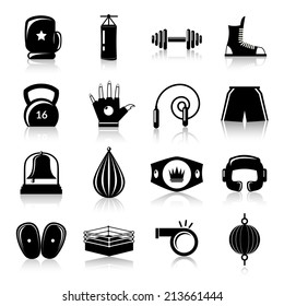 Box fight sport training exercise icons black set isolated vector illustration.