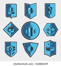 Box fight sport uniform elements emblems set isolated vector illustration.
