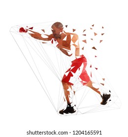 Box fighter punch, isolated low polygonal illustration. Geometric fighter, side view