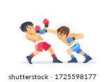 Box fighters training outdoor. Two professional young boxer boxing. Cartoon vector illustration isolated on white background.