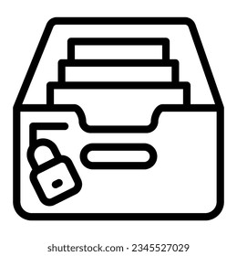 Box with files, arhival documents and lock line icon, security concept, secured data vector sign on white background, outline style icon mobile concept web design. Vector graphics.